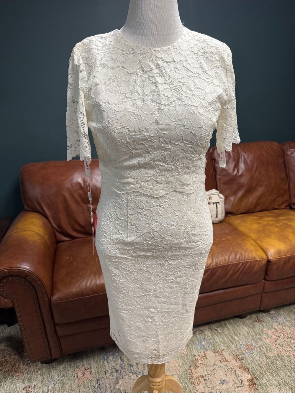 JJs House Ivory Lace Midi Sheath Dress